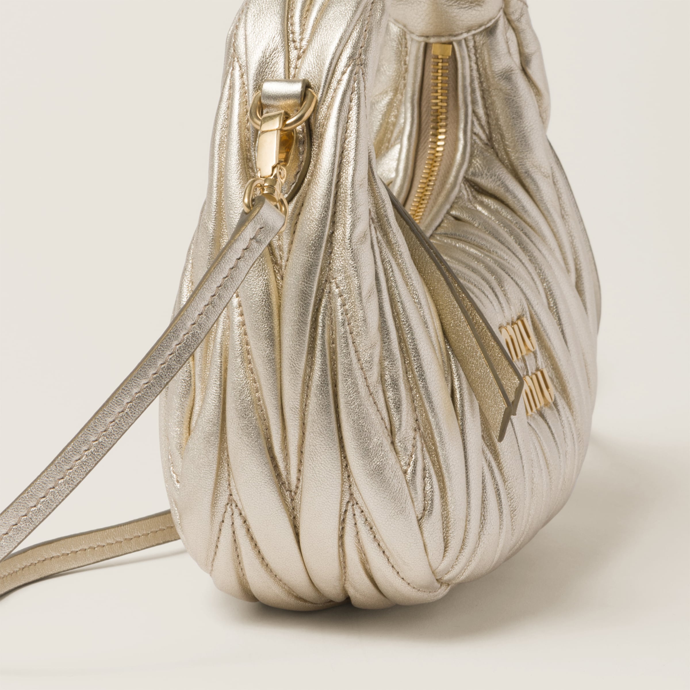 Pyrite Wander Matelassé Nappa Leather Hobo Mini-bag | Miu Miu