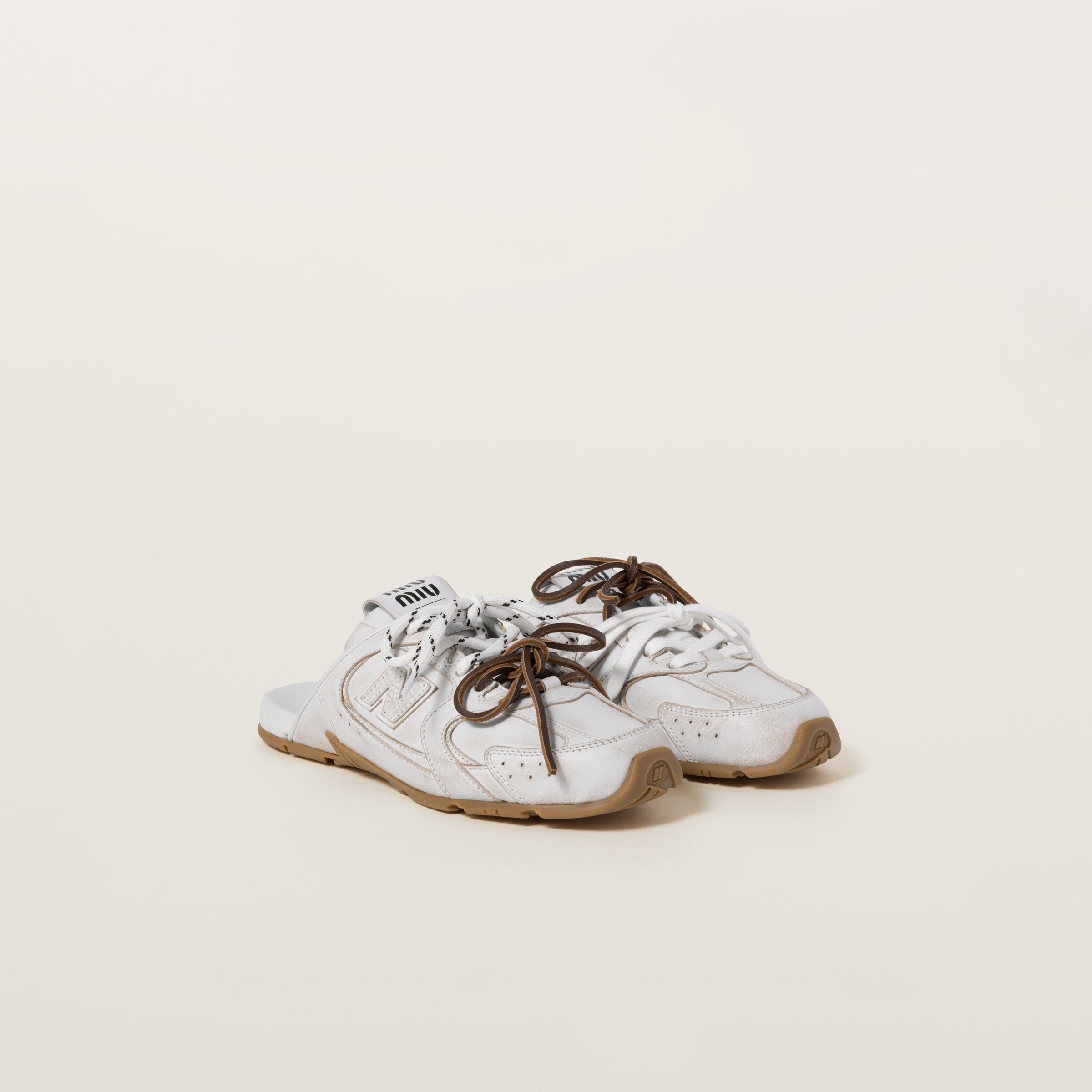White New Balance X Miu Miu 530 Sl Deco Calf Leather Mules | Miu Miu
