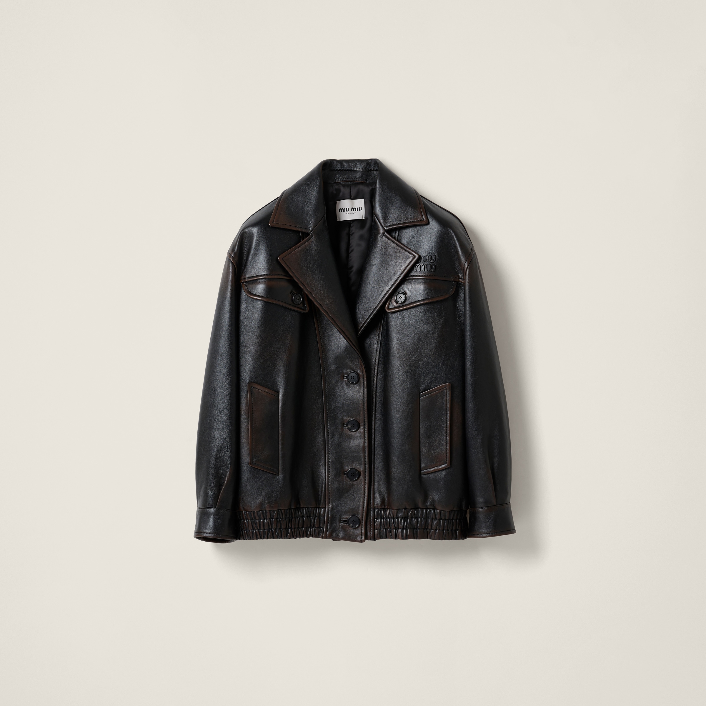 Dark Brown/black Nappa Leather Jacket | Miu Miu