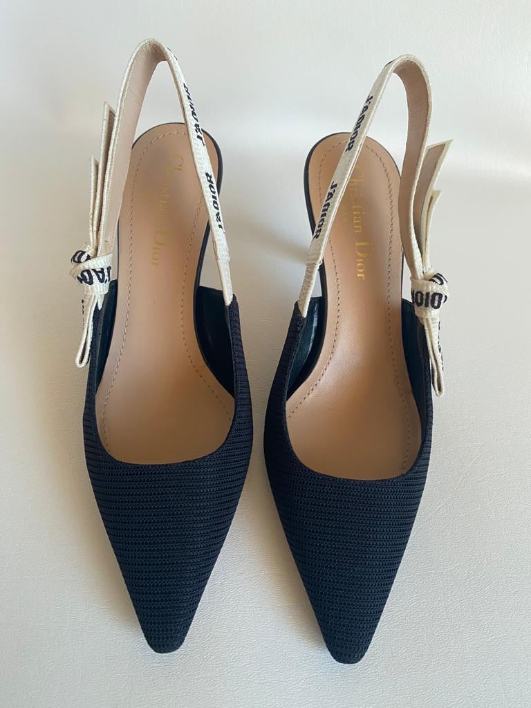 CHRISTIAN DIOR J'ADIOR FABRIC & RIBBON BLACK NOIR SHOES SLINGBACK