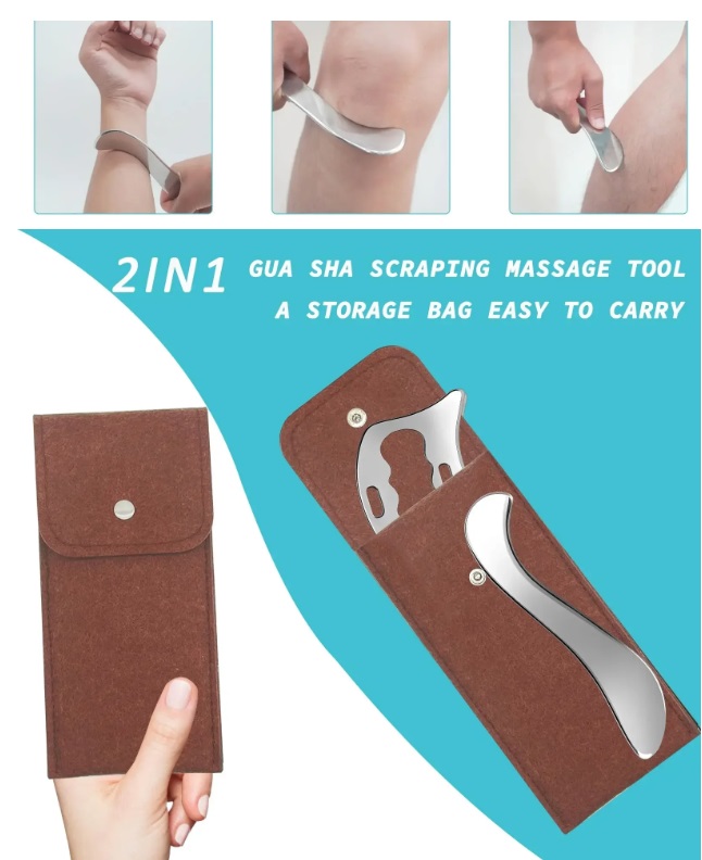 マッサージ かっさ スチール製 形違い2個セット 筋膜リリース ポーチ付き