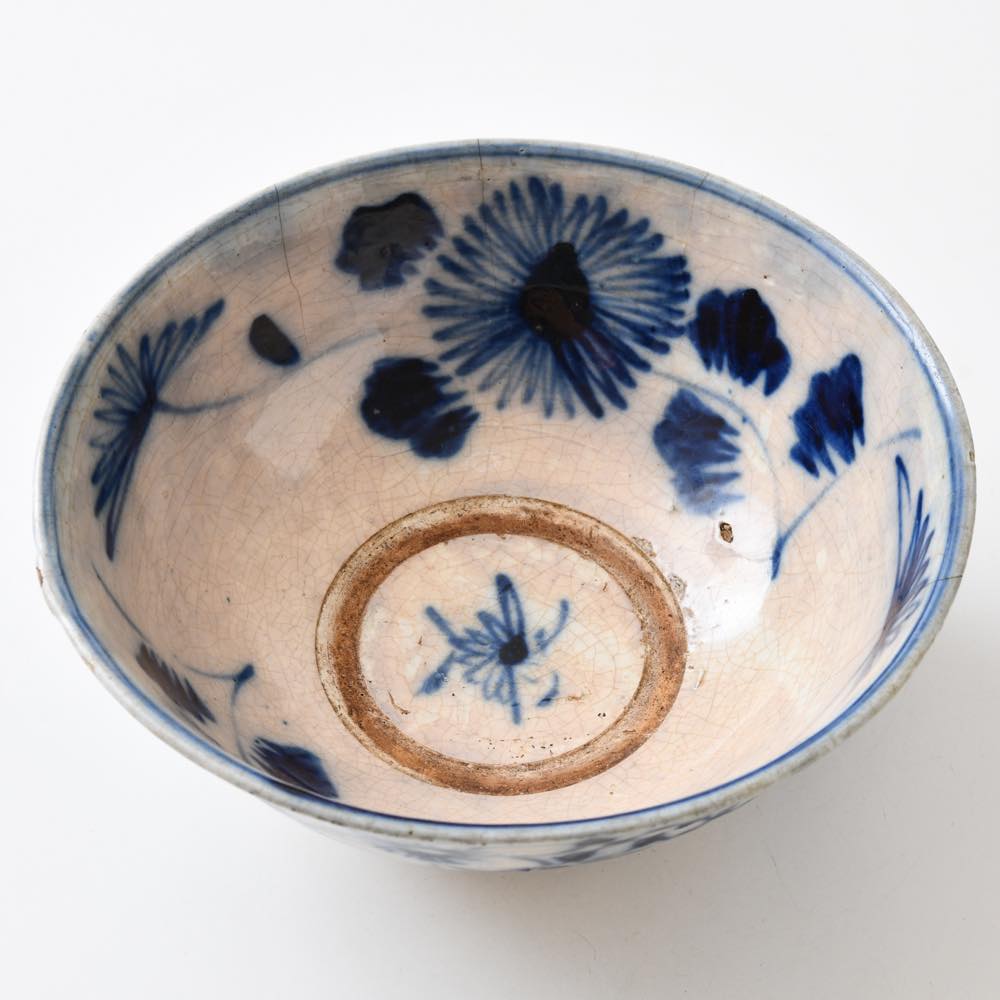 中国 染付蓮紋お碗 大明嘉靖年製銘 送料込み0525 中国 染付蓮紋お碗