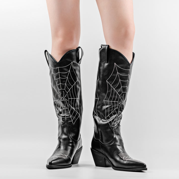 Embroidery Spider Webs Mid-Calf Boots – Missheel