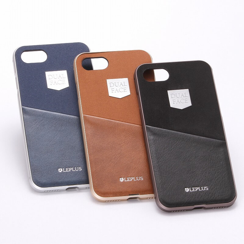 iPhone7 アルミバンパー+PUレザーシェルケース「DUAL FACE Shell