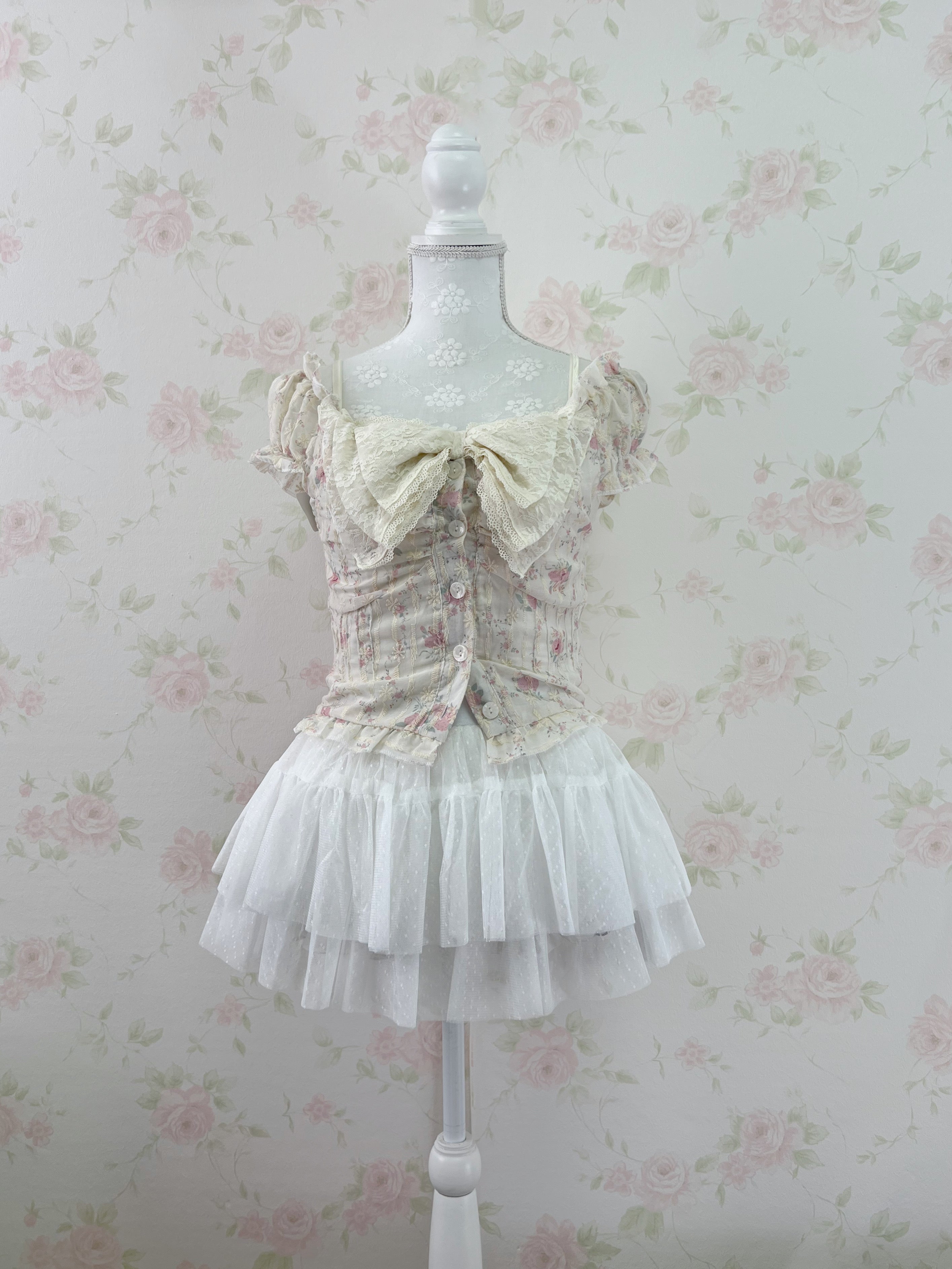 axes femme Y2K Big Bow Lace Camisole (Ivory) – MultiPal Store