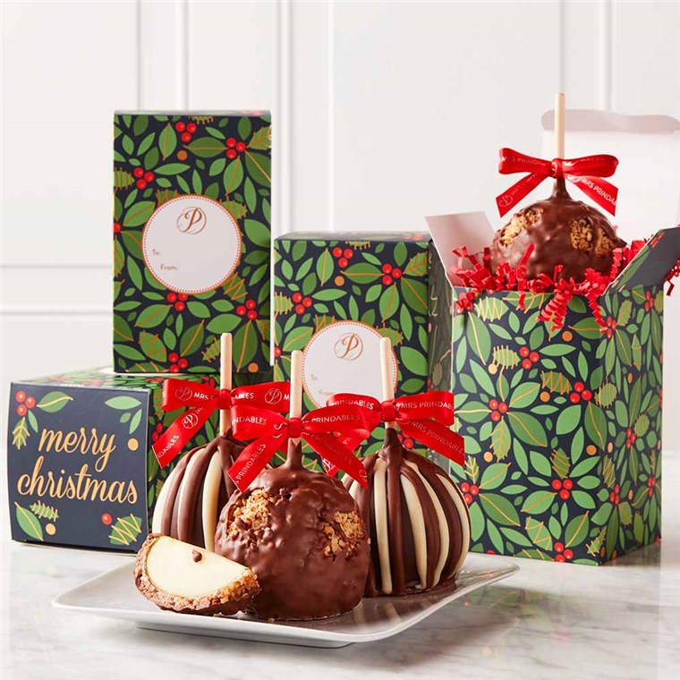 Golden Holly Caramel Apple Gift Set | Mrs Prindables