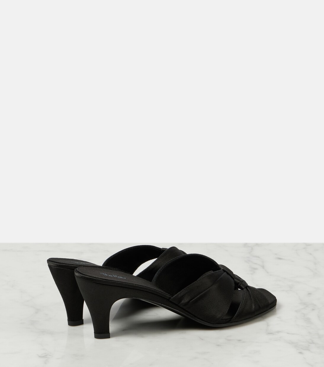 Soft Knot 65 satin mules in black - The Row | Mytheresa