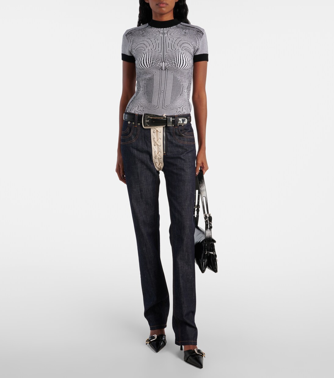 Morphing Pinstripe jacquard jersey top in black - Jean Paul