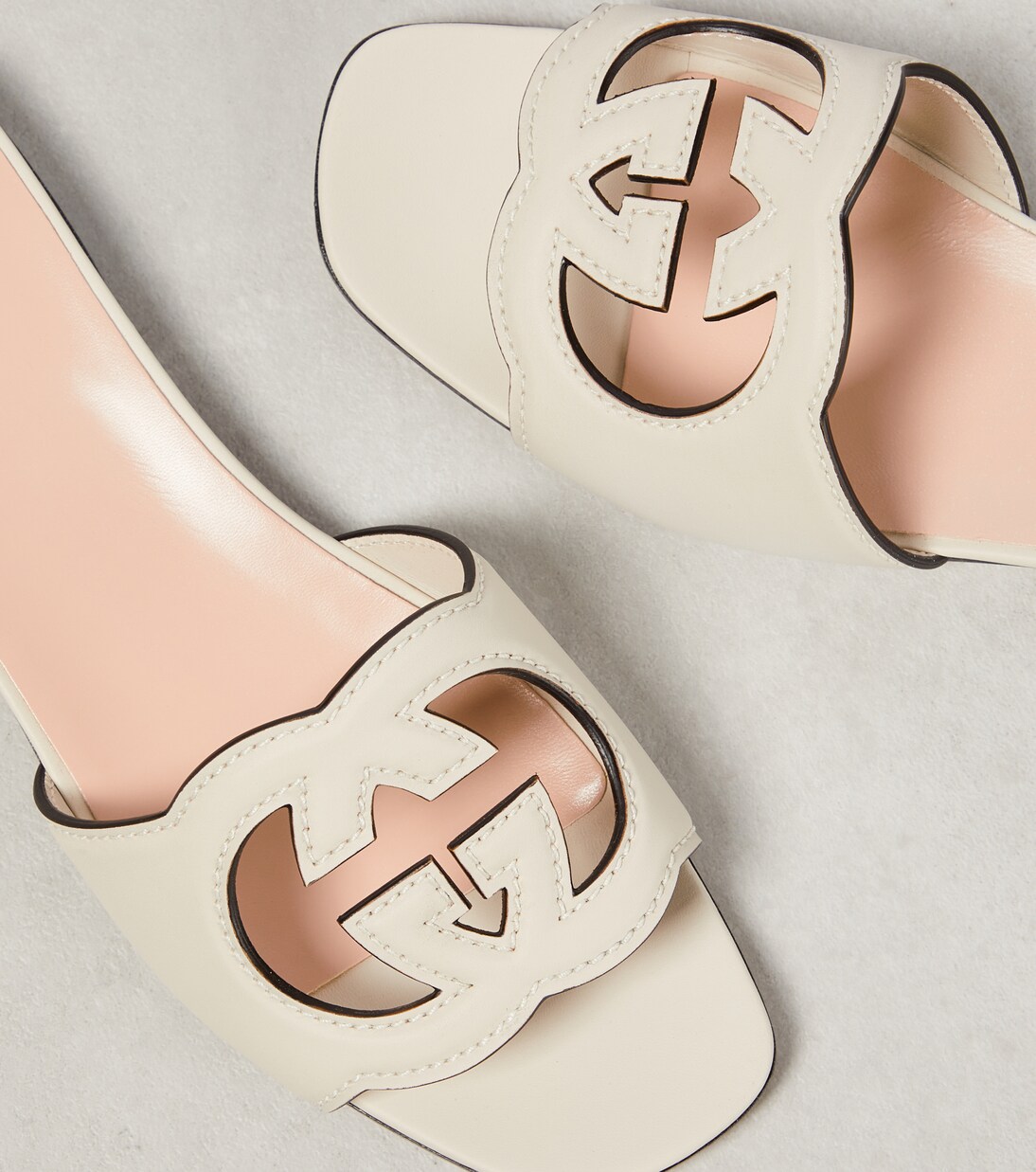 Interlocking G cutout leather sandals in white - Gucci | Mytheresa