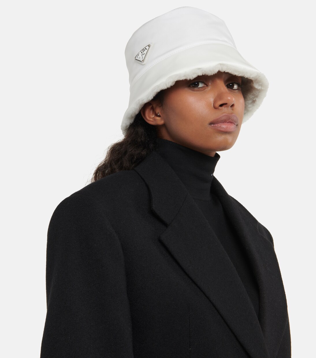 Re-Nylon shearling-trimmed bucket hat in white - Prada | Mytheresa