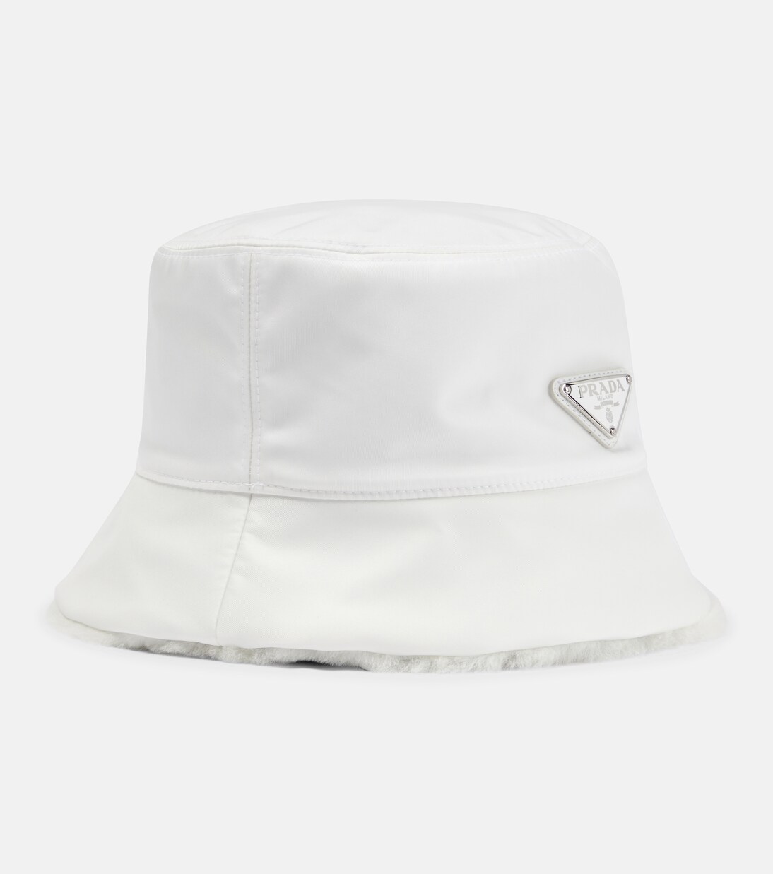 Re-Nylon shearling-trimmed bucket hat in white - Prada | Mytheresa