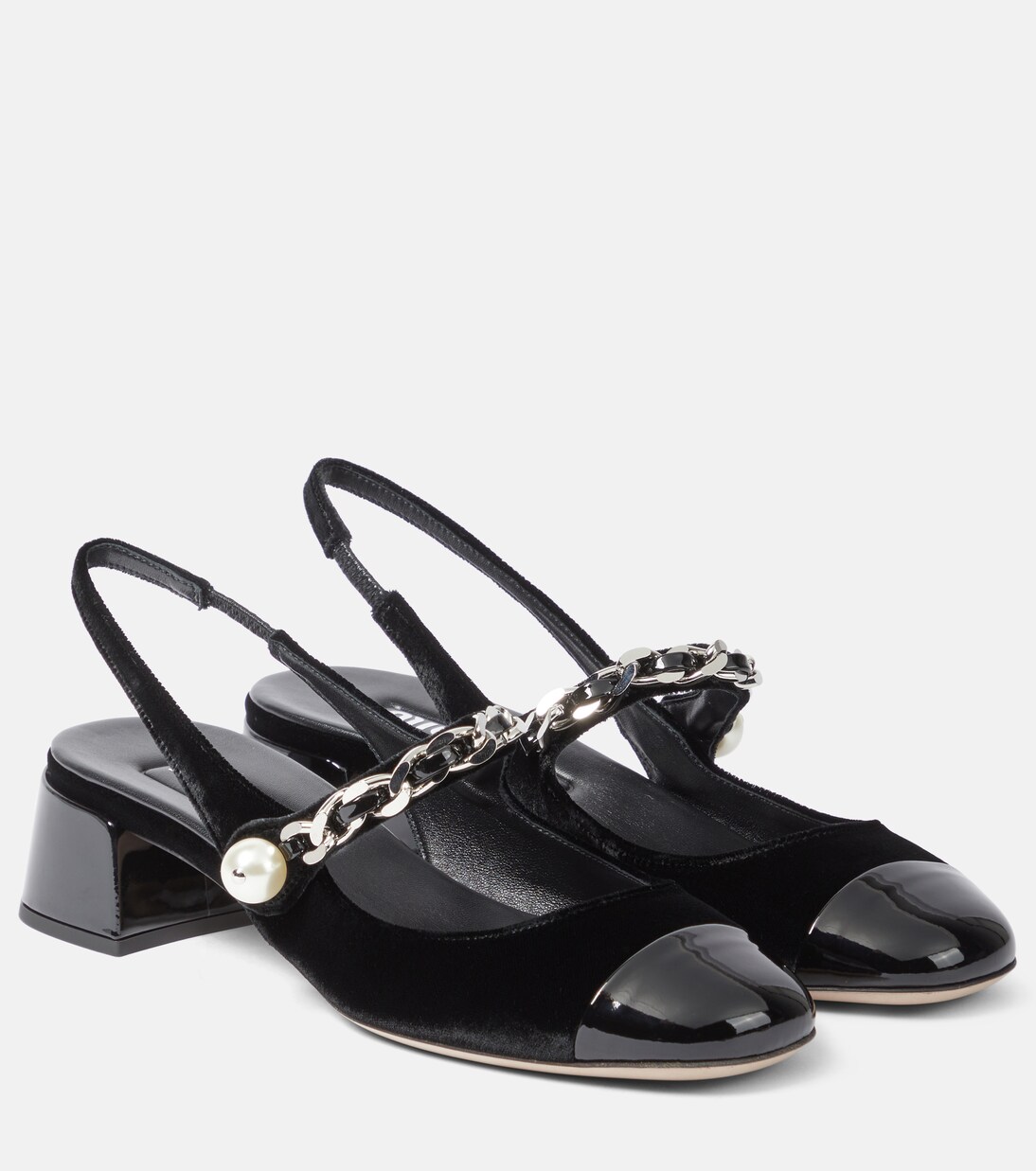 Chain-detail velvet slingback pumps in black - Miu Miu | Mytheresa
