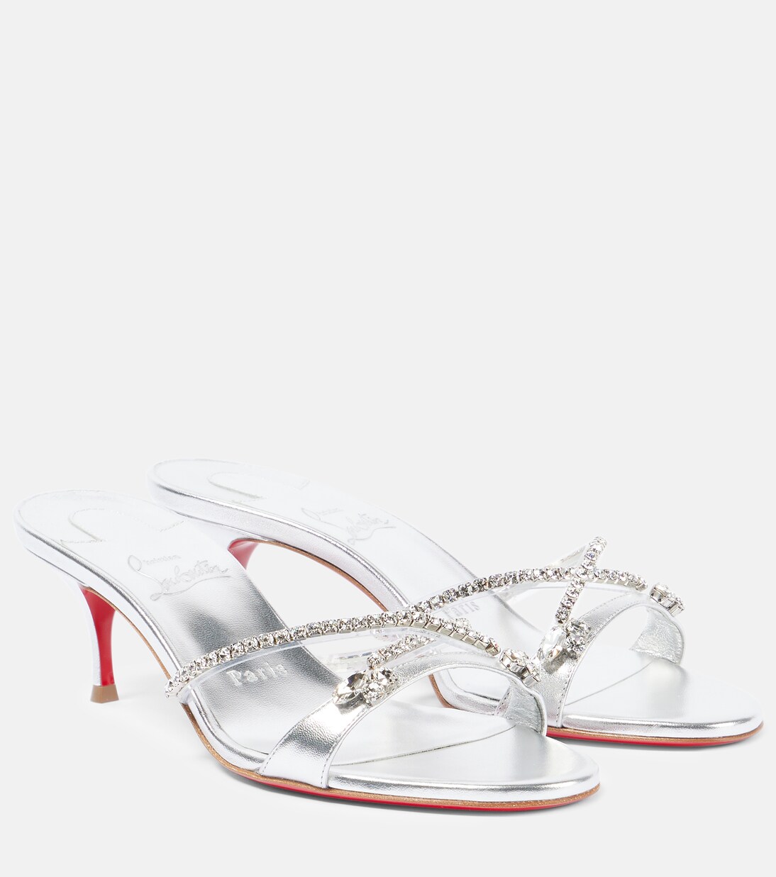 Queen 55 embellished leather sandals in silver - Christian