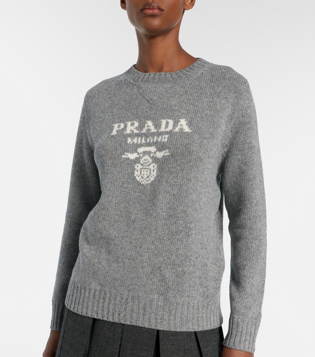 Logo wool and cashmere sweater in grey - Prada | Mytheresa
