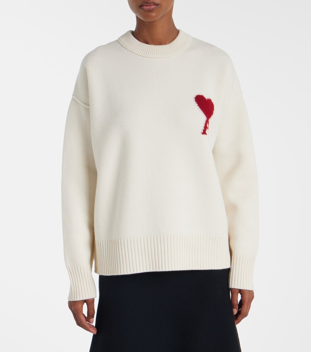 Ami de Cœur virgin wool sweater in white - Ami Paris | Mytheresa