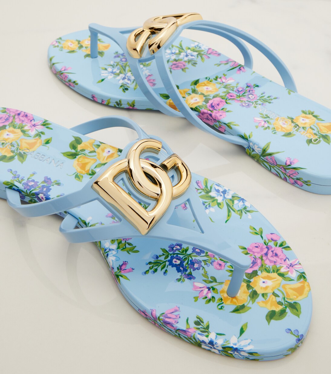 Floral thong sandals in blue - Dolce Gabbana | Mytheresa