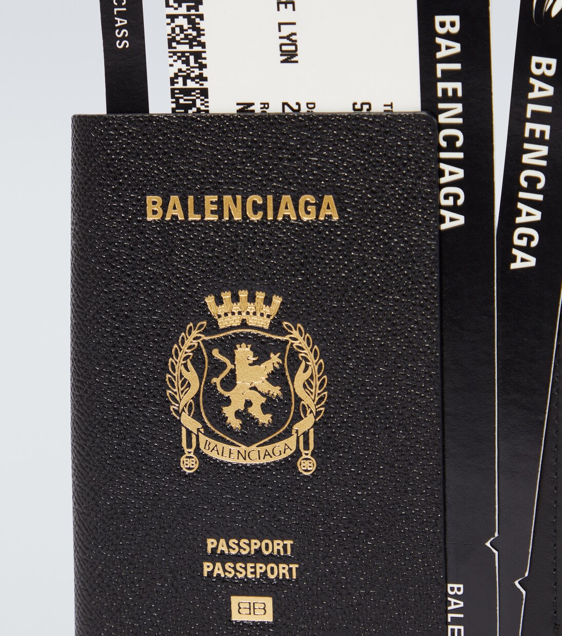 Leather-trimmed phone and passport holder in black - Balenciaga