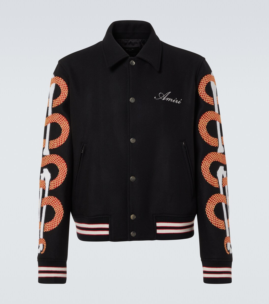 Amiri Snake Bones wool-blend varsity jacket in black - Amiri
