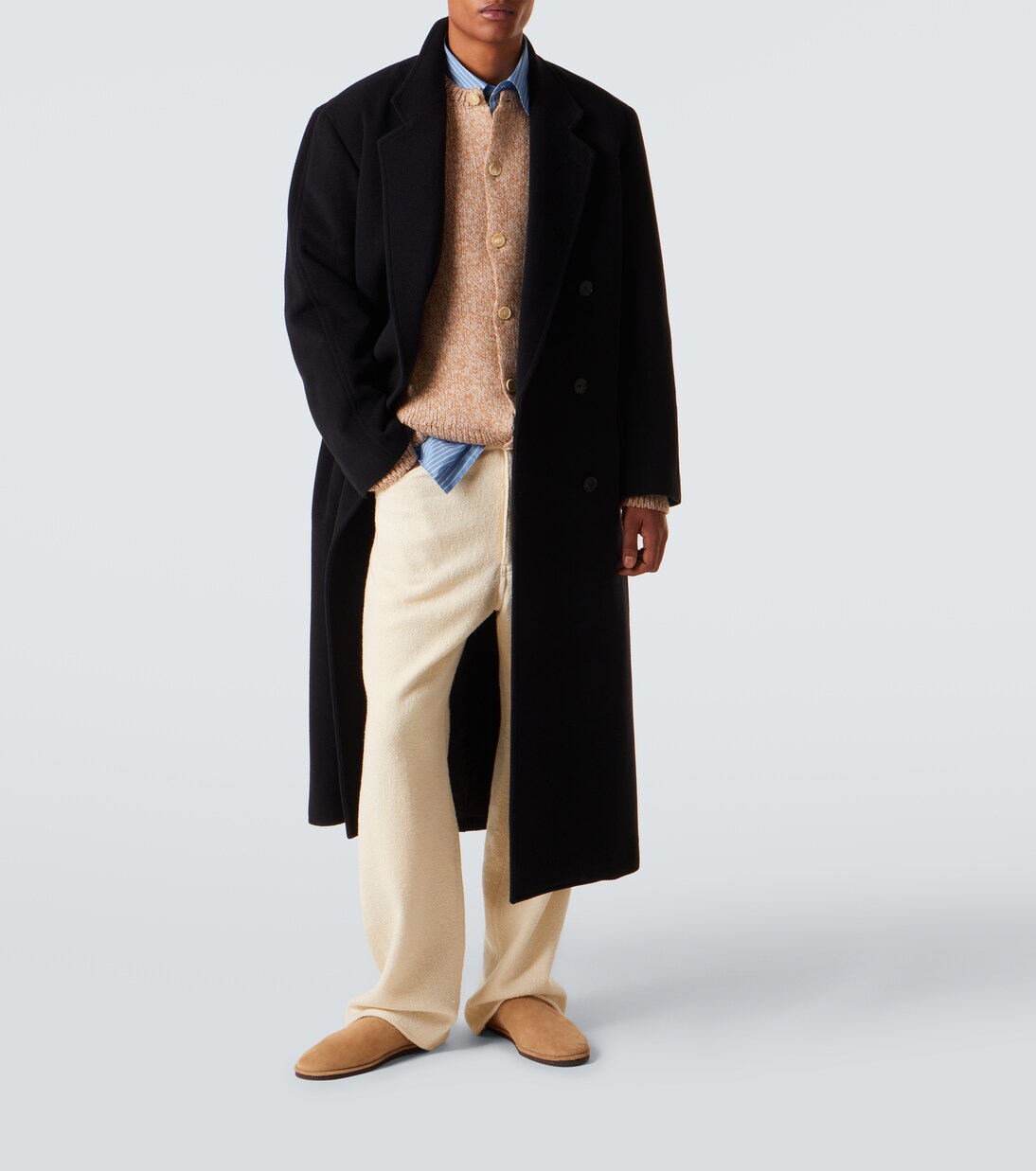 Double-breasted wool mosser coat in black - Auralee | Mytheresa