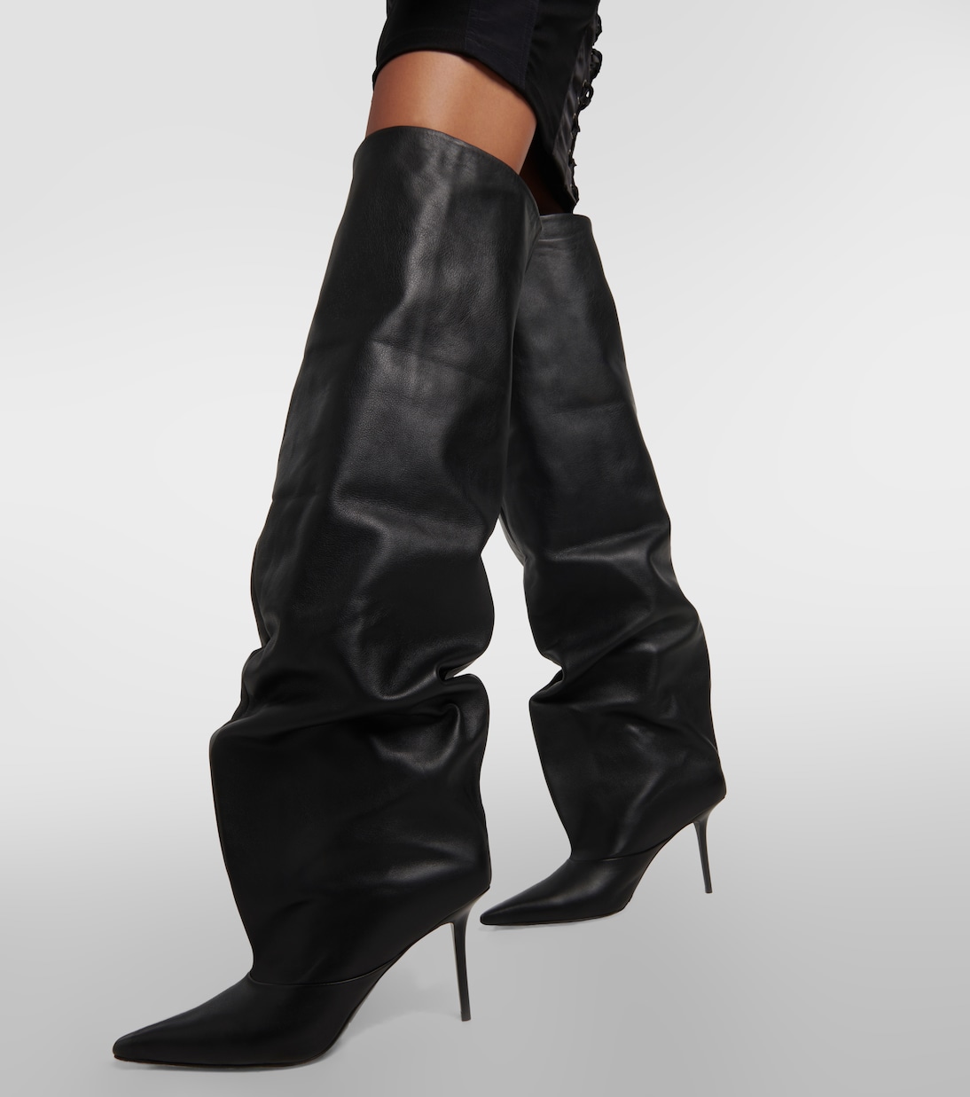 x Jean Paul Gaultier leather and denim boots in blue - Jimmy Choo