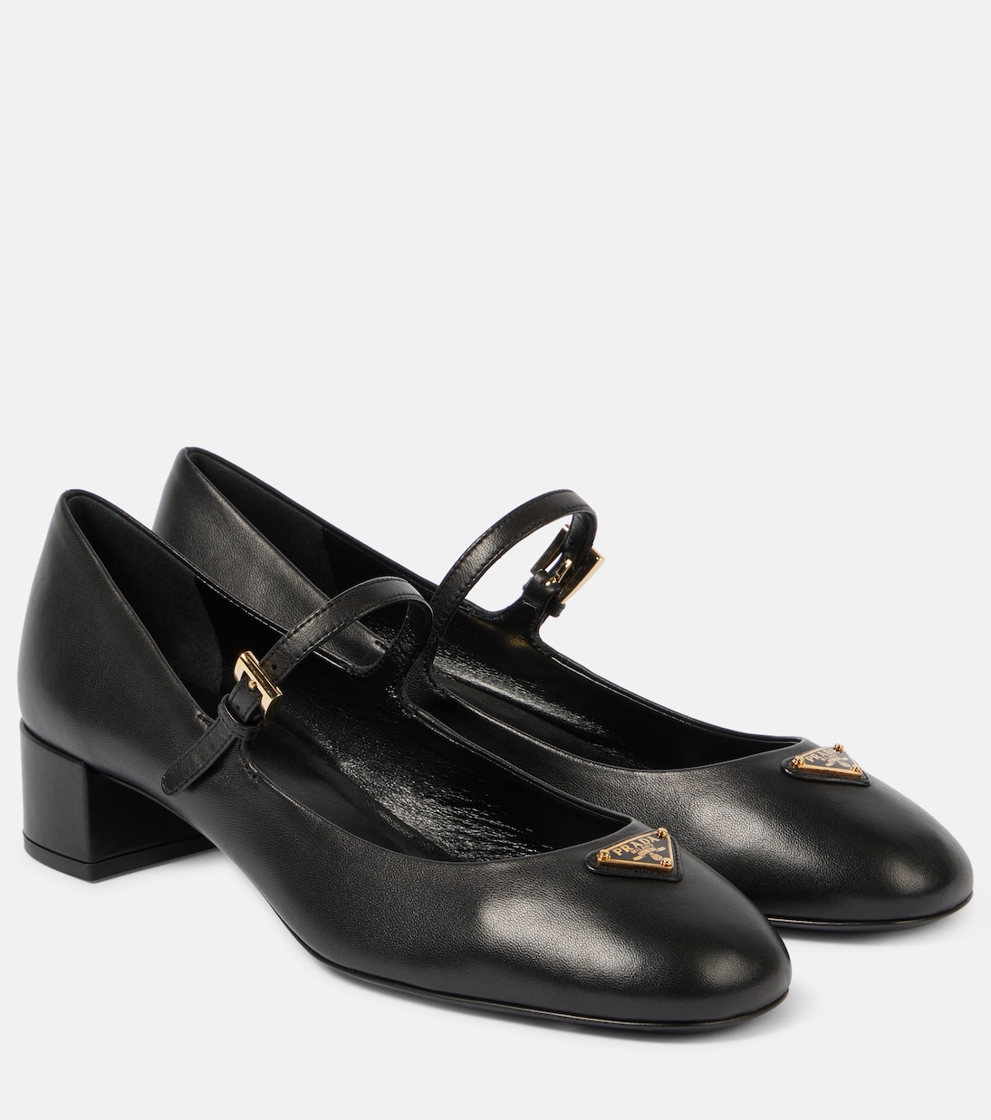 35 leather Mary Jane pumps in black - Prada | Mytheresa
