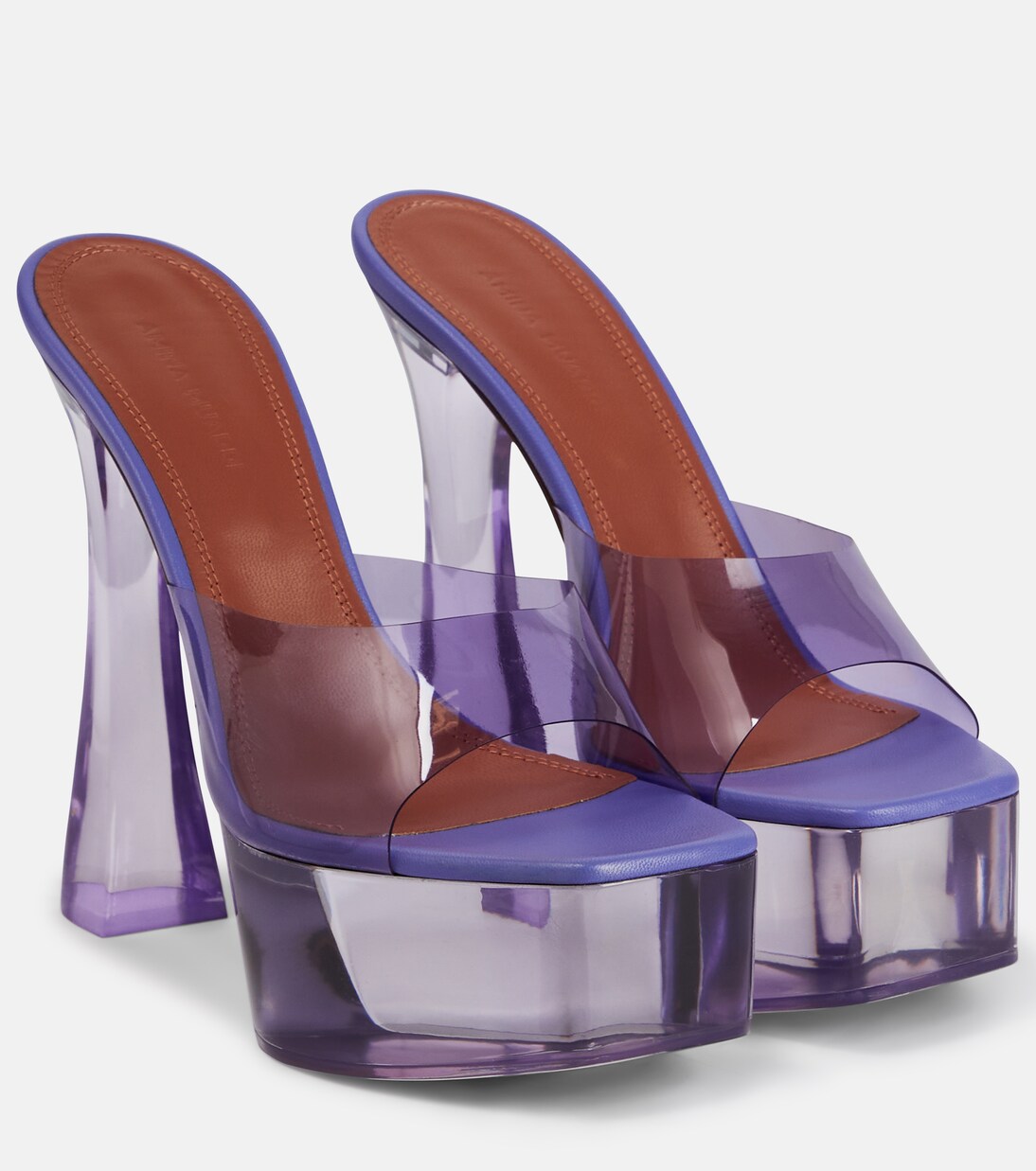 Dalida Glass PVC platform mules in purple - Amina Muaddi | Mytheresa