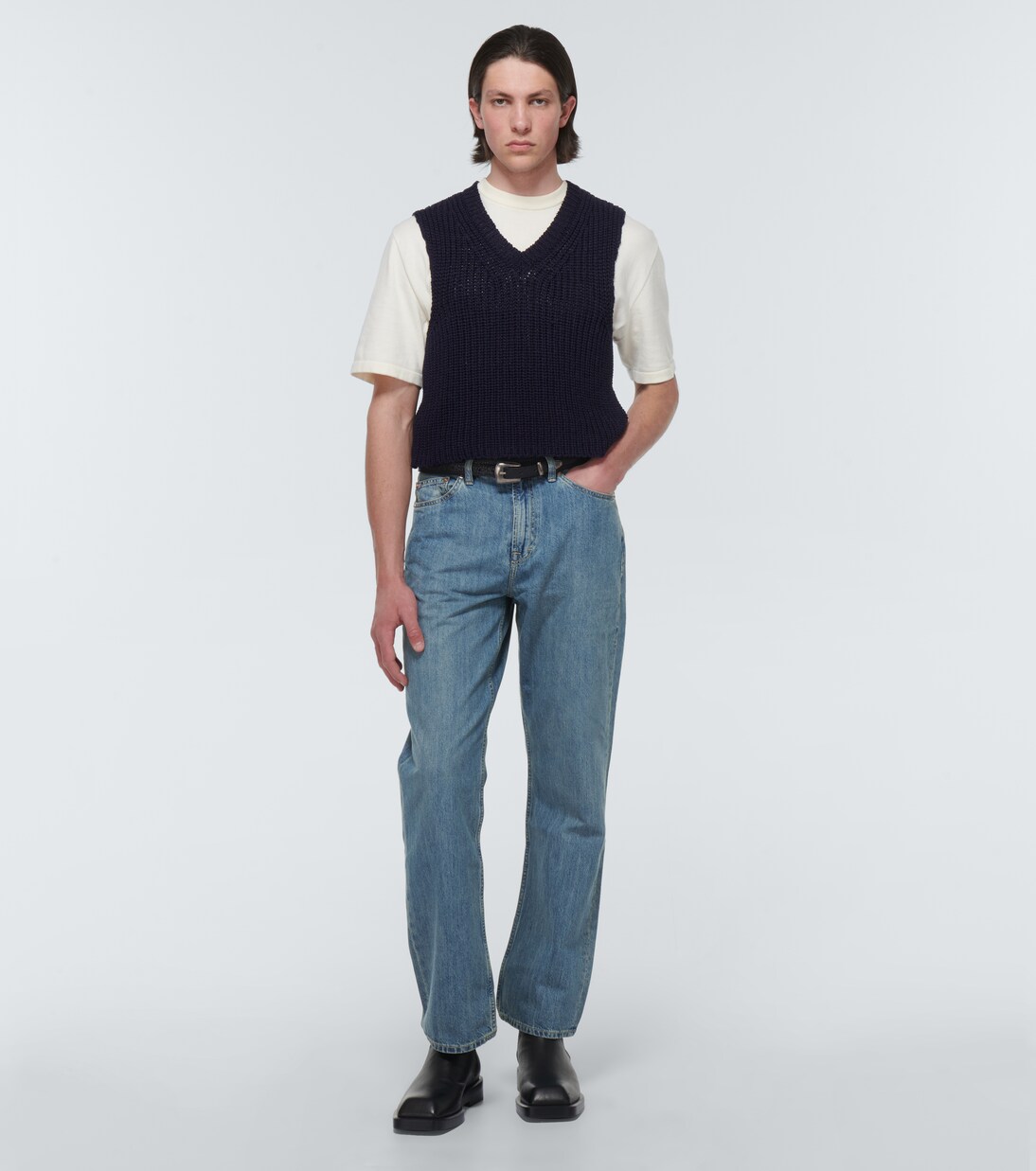 Intact ribbed-knit cotton sweater vest in blue - Our Legacy