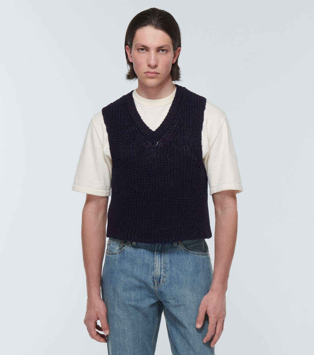 Intact ribbed-knit cotton sweater vest in blue - Our Legacy