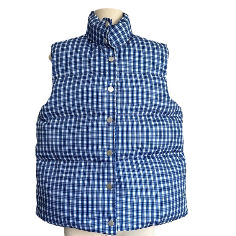 Women's Dark blue check down vest Jacket ダークブルーチェック
