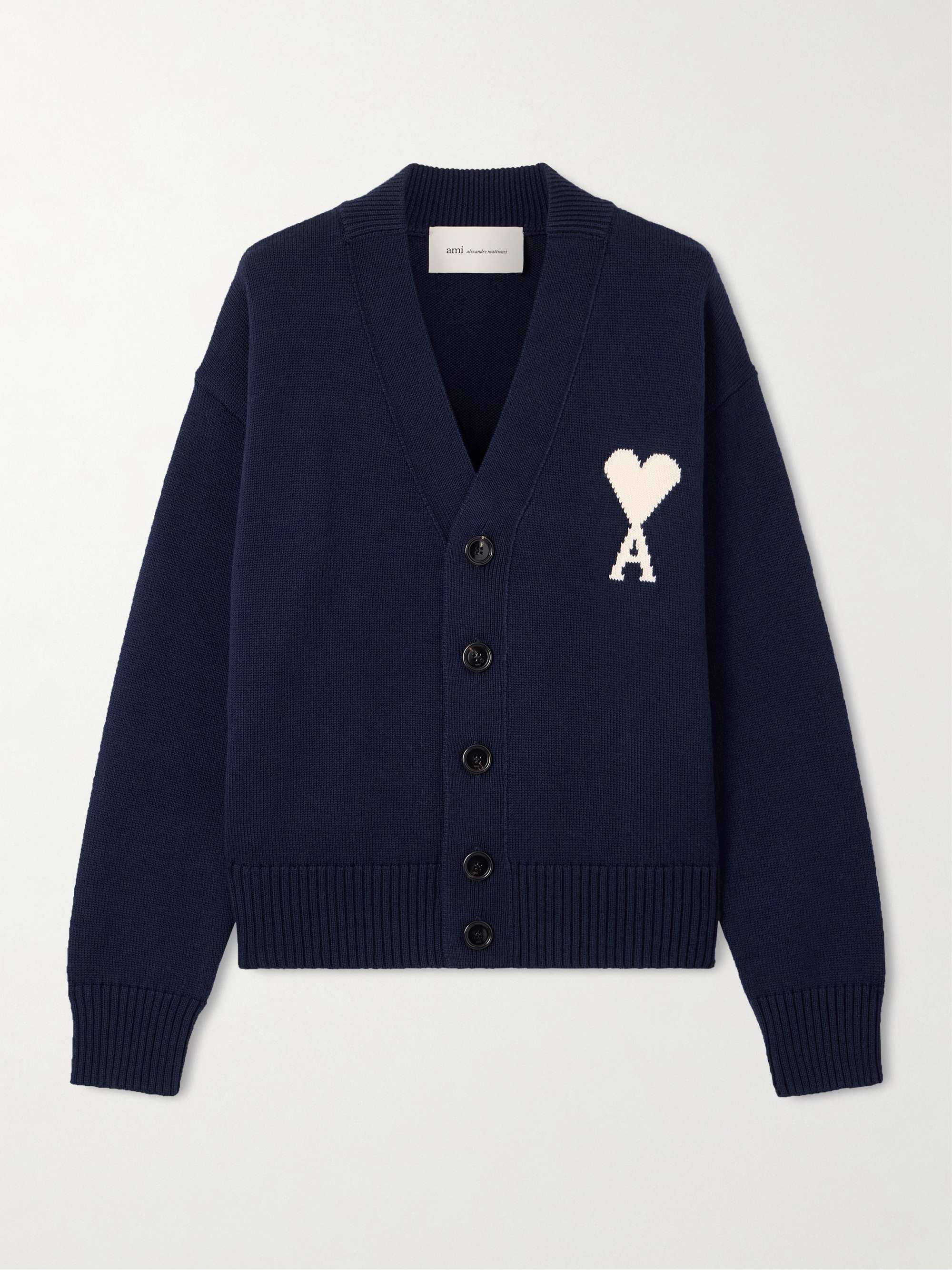 AMI PARIS Intarsia-knit wool and cotton-blend cardigan | NET-A-PORTER