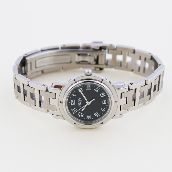 HERMES ヴィンテージ エルメス クリッパー SS ブラック文字盤 CL4.210