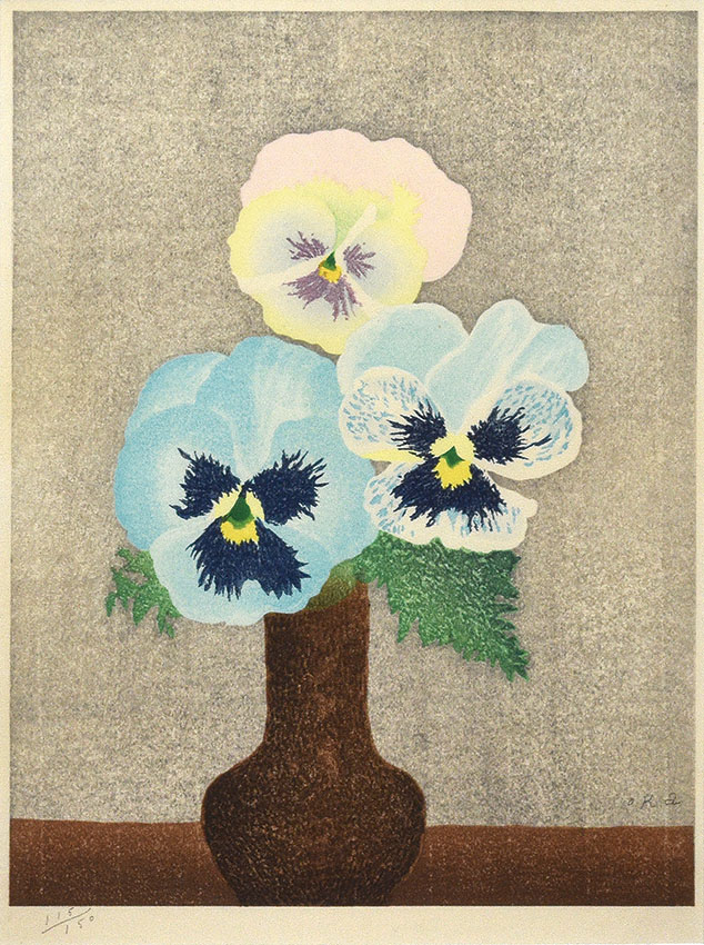 岡鹿之助版画額「パンジー」 | Natsume Books