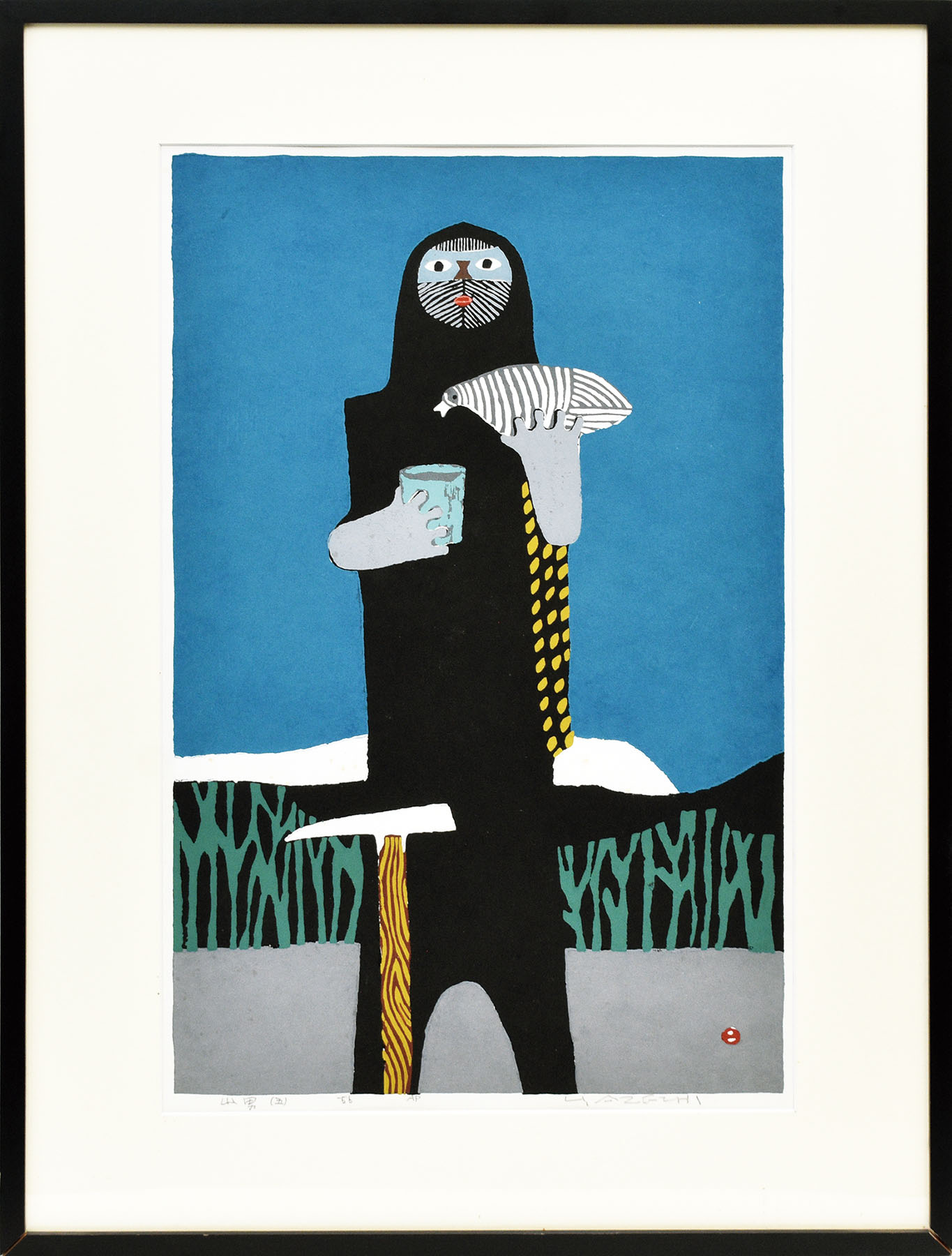 畦地梅太郎 木版画 山にこる男 畦地梅太郎版画額「山男(五