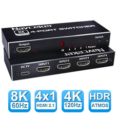 8K HDMI Switch 2.1 4K 120Hz 4x1 Best Switcher 1440P HDMI 2.0