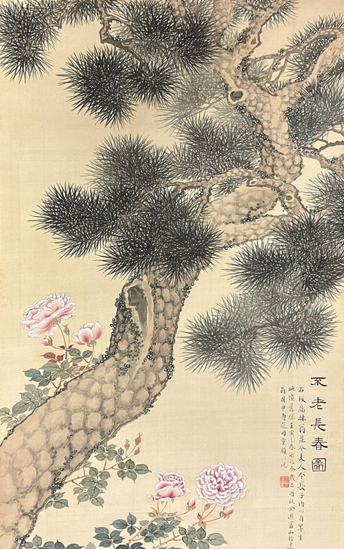 内海吉堂 設色雙鶏五雛不老長春図/掛け軸(Hanging scrolls) 絵画の買取