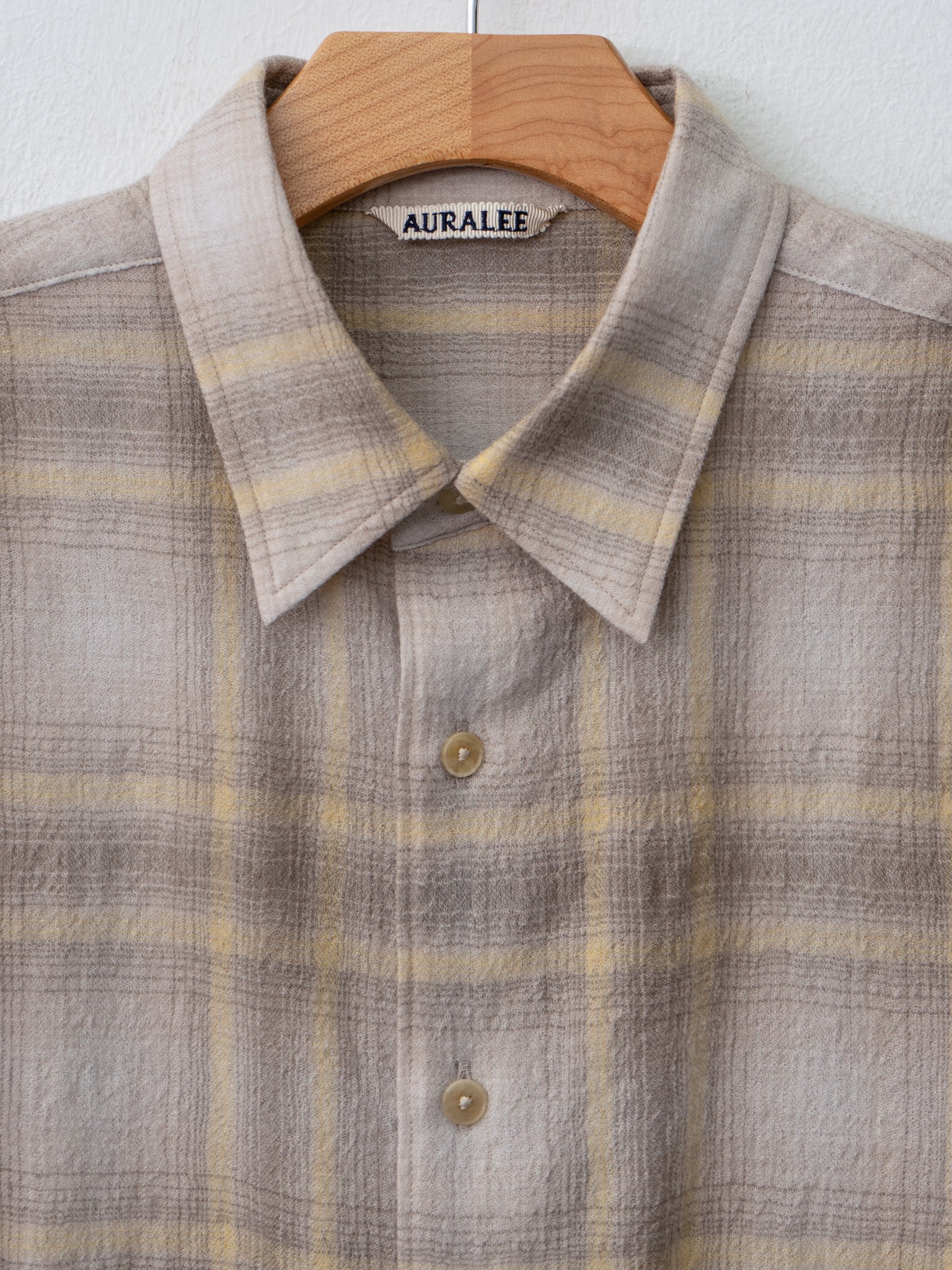 Namu Shop - Auralee Airy Wool Check Shirt - Yellow Gray check