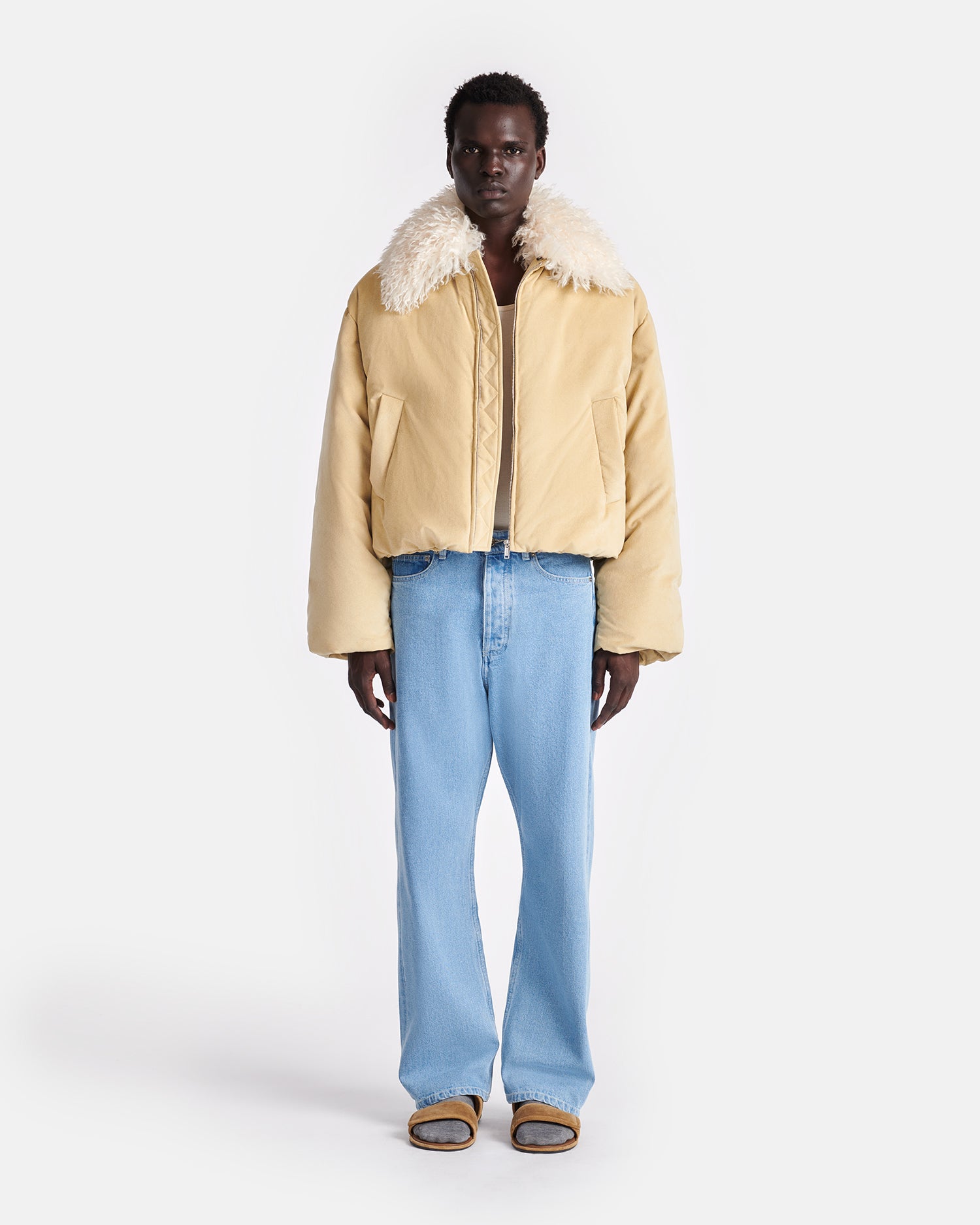 Zacharie - Alt-Suede and Faux-Fur Jacket - Beige/Creme – Nanushka