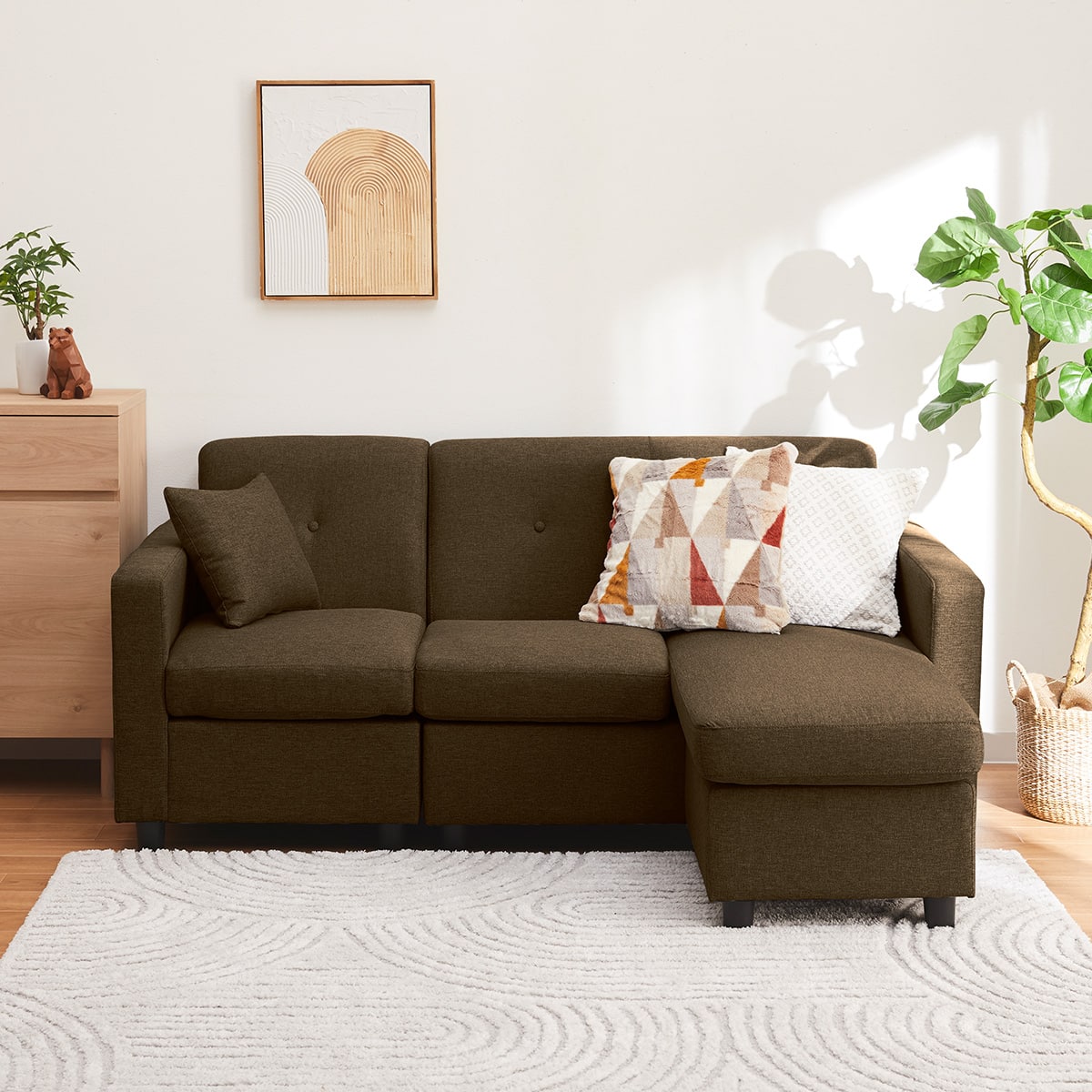 コンパクトポケットコイルカウチソファ 布張りタイプ (M-155 BR