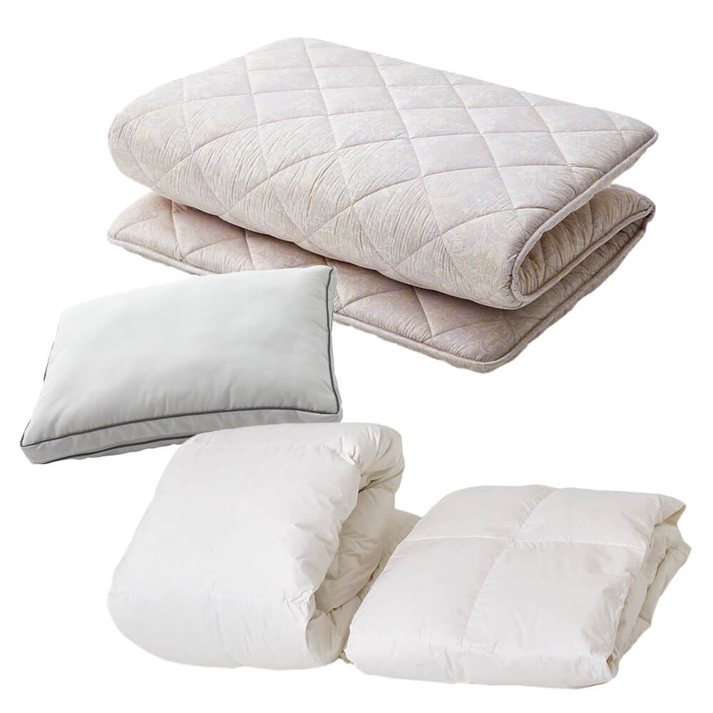 軽量敷きふとん付き4点布団セット（軽量敷きふとん・まくら・羽毛合