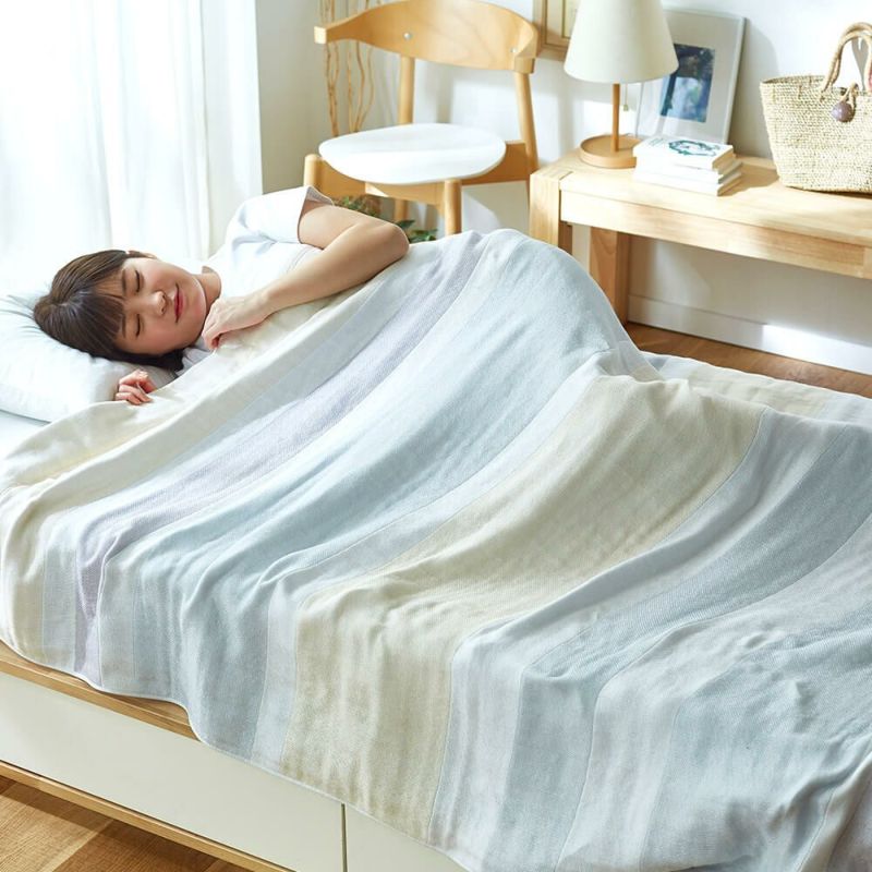 2枚セット特価】今治5重織ガーゼケット/エイブ ブルー・グレー