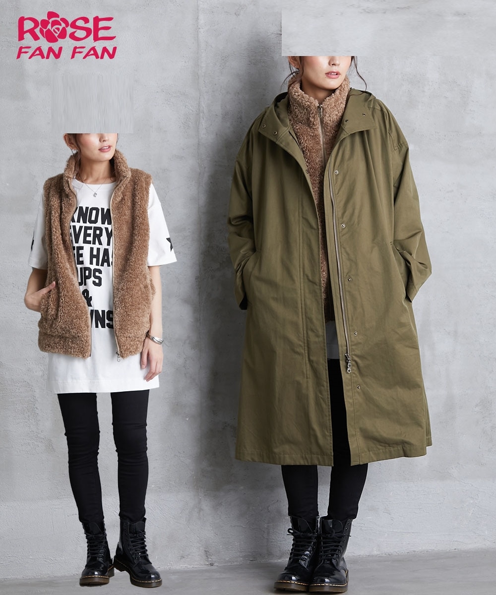 大きいサイズ ボアベスト付モッズコート ローズファンファン 通販