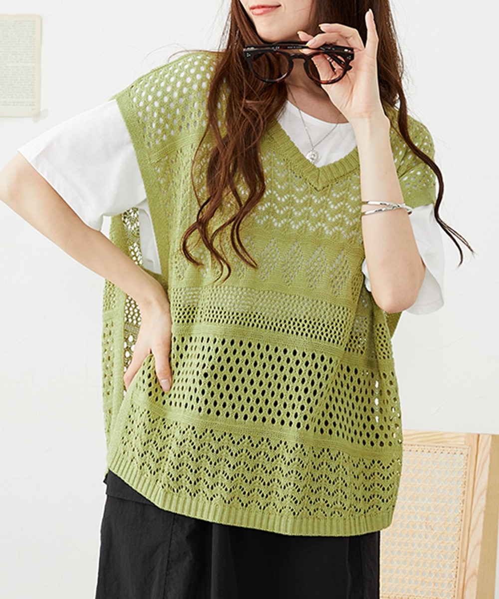 2点セット（透かし編みベスト＋Tシャツ）＜大きいサイズ有＞ 通販