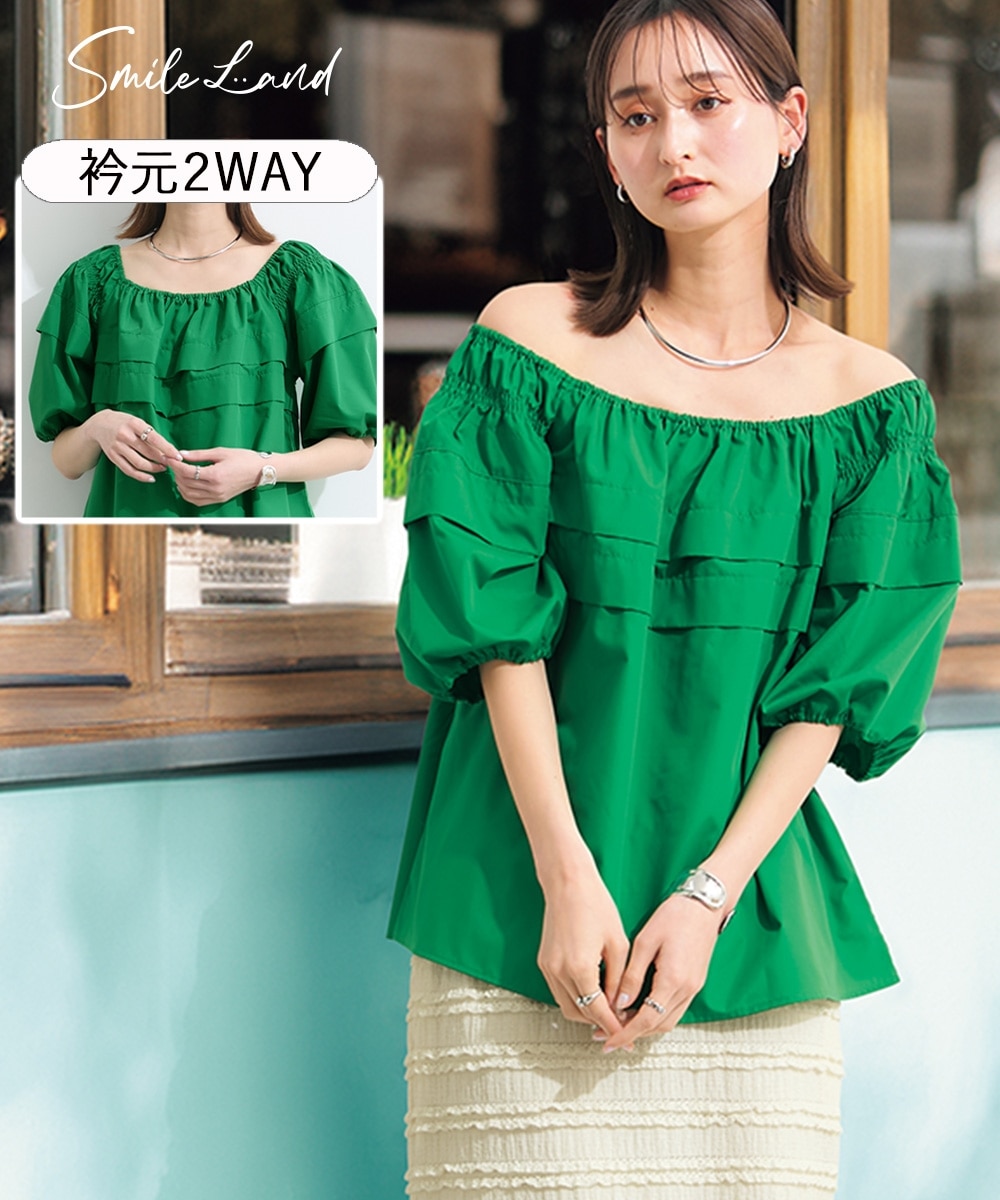 大きいサイズ＞ タックデザインオフショルダーブラウス 通販【ニッセン】