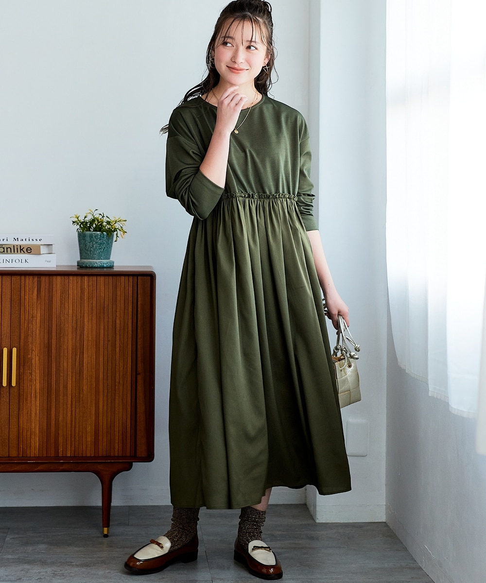 大きいサイズ＞異素材コンビドッキングワンピース 通販【ニッセン】