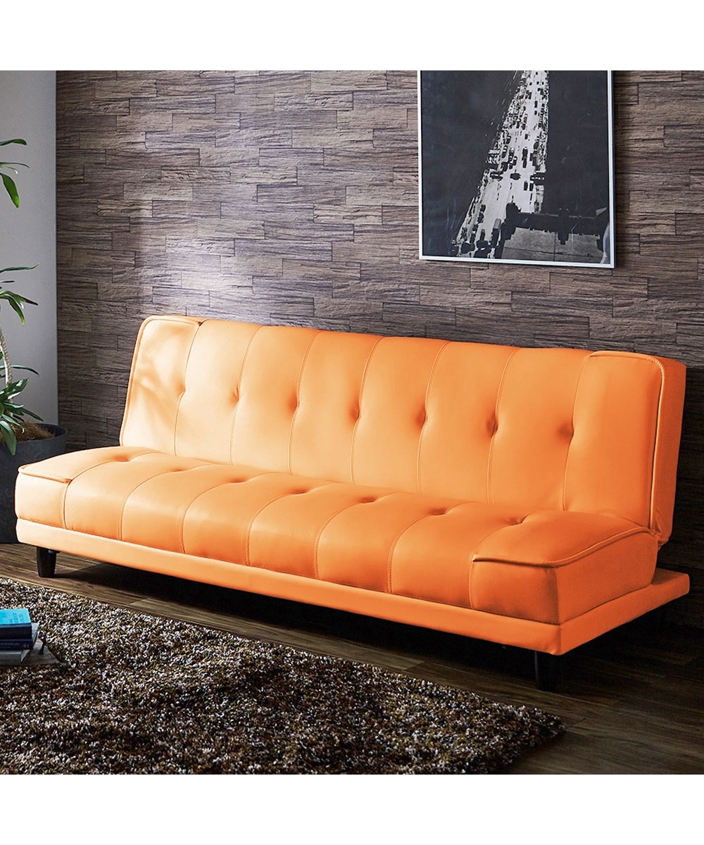 LURKEY/3段階リクライニングソファー/レザー/オレンジ