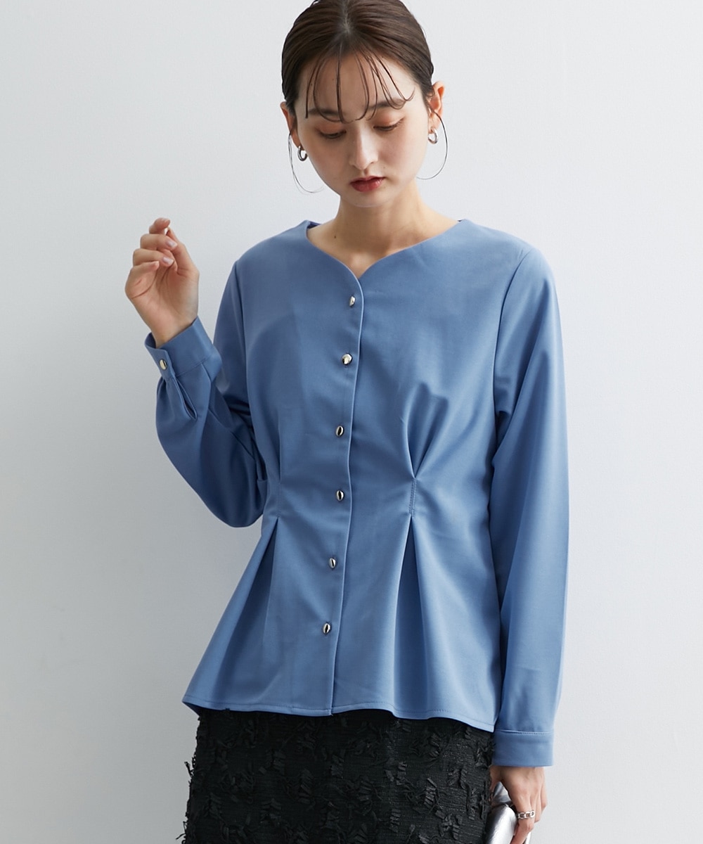 洗える】フロントタック入前開きブラウス【UVカット・洗濯機OK