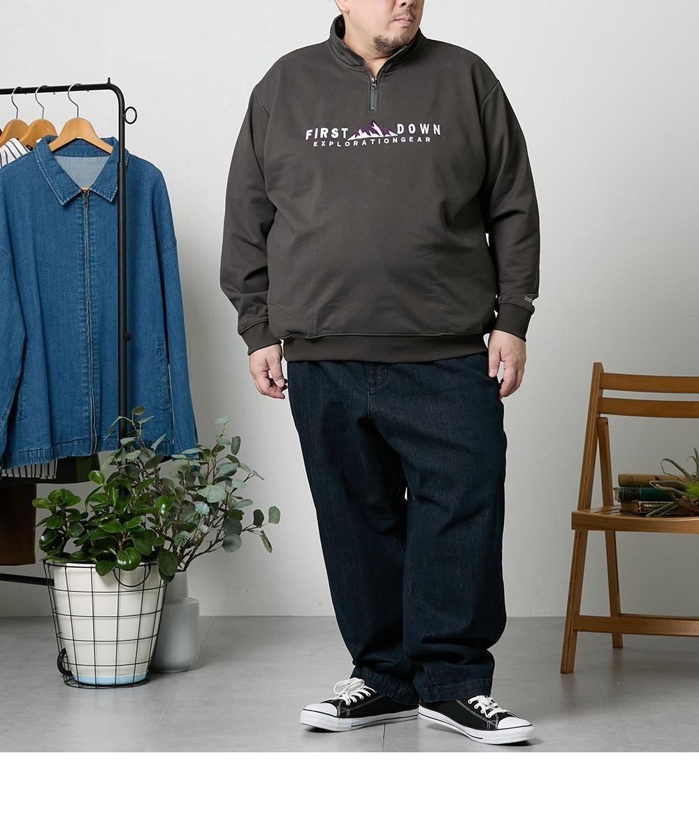 裏起毛ハーフジップ長袖トレーナー【大きいサイズ】/ファーストダウン