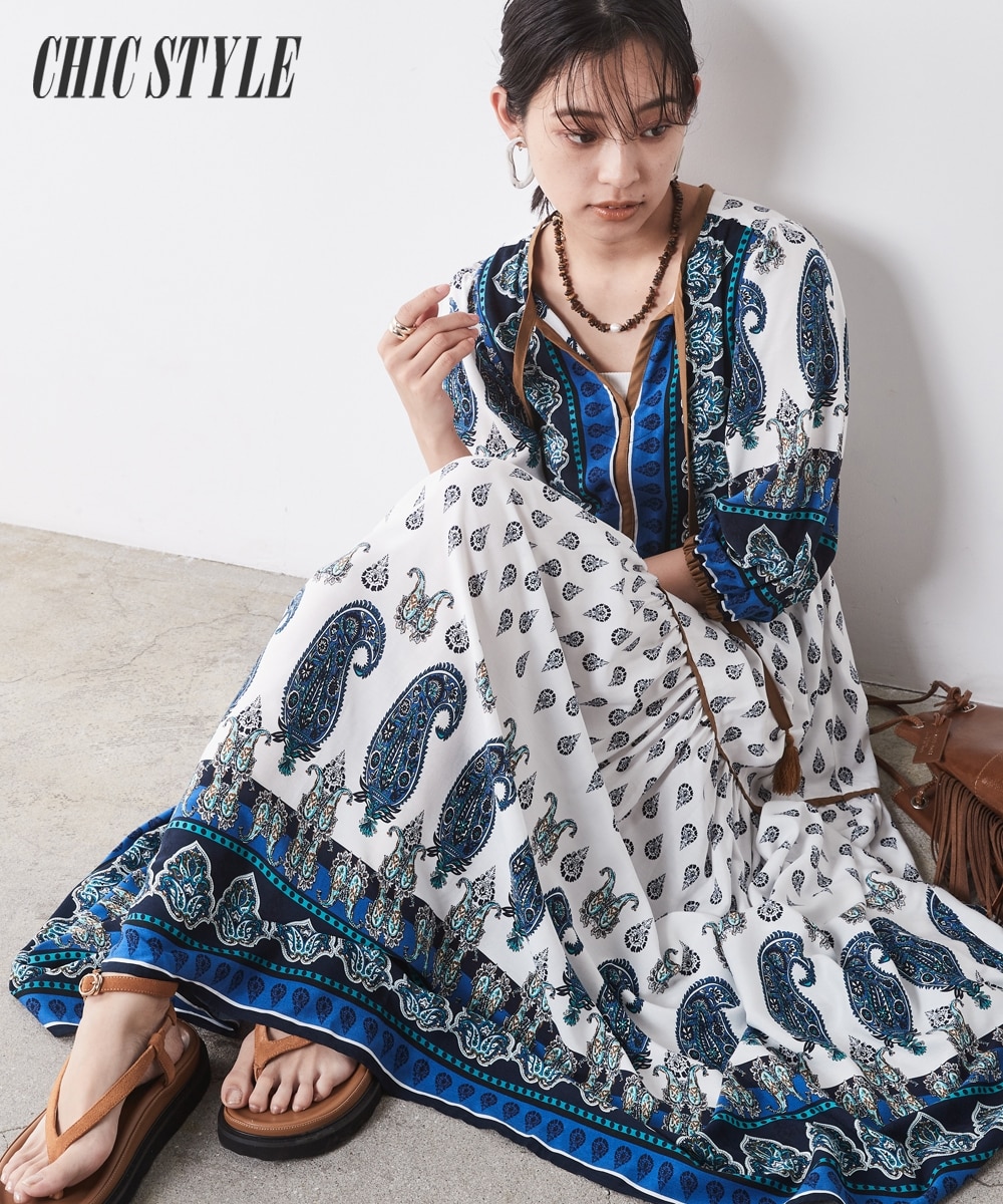 エスニックパネルプリントマキシワンピース＜大きいサイズ有＞シック