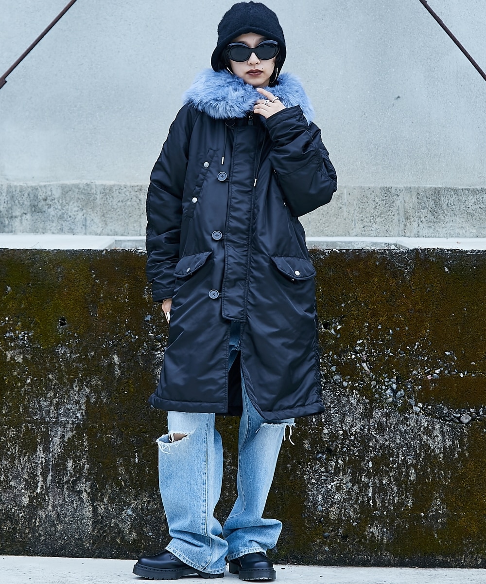 カラーフェイクファー付N‐3Bブルゾンコート＜大きいサイズ有＞GEVS