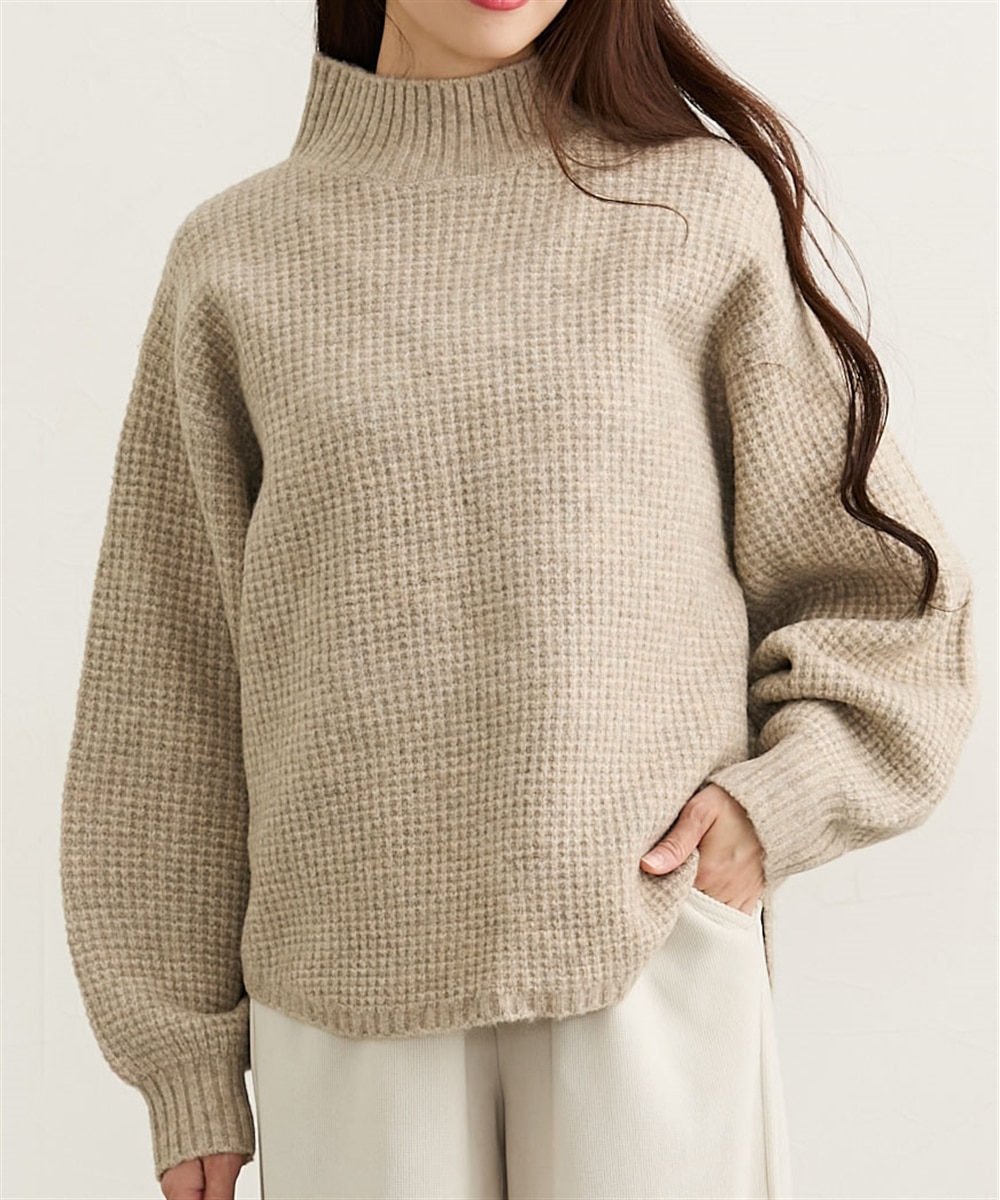 アルパカタッチワッフル編みハイネックニット【ウォッシャブル】 通販
